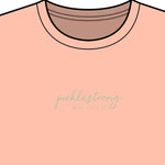 Pink long-sleeve shirt with text on a white background