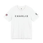 CHARLIE * FREEDOM *  Tee with American Flag Patriotic Short Sleeve Shirt for Men and Women