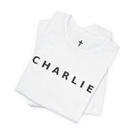 CHARLIE * FREEDOM *  Tee with American Flag Patriotic Short Sleeve Shirt for Men and Women