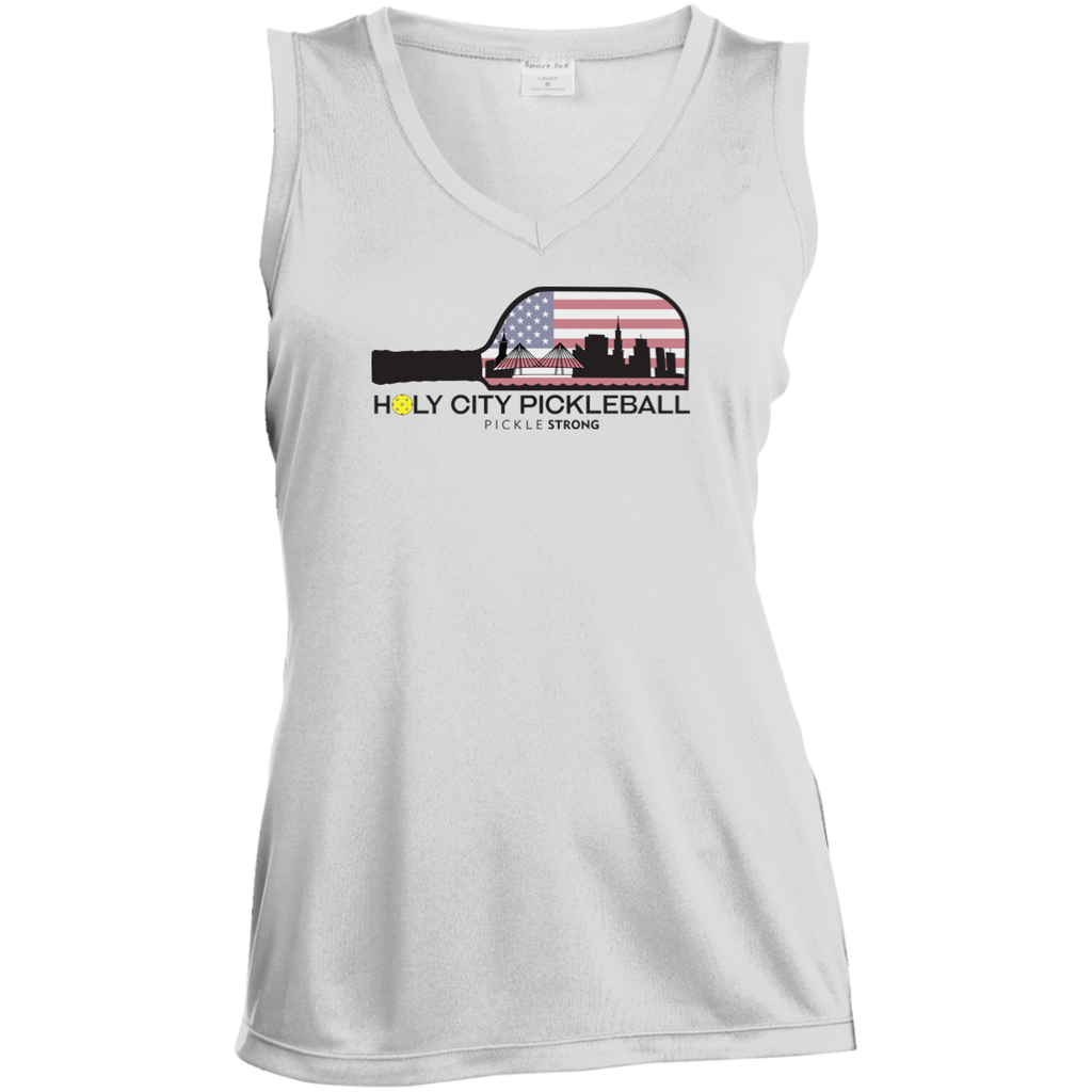 LST352 Sport-Tek Ladies' Sleeveless Moisture Absorbing V-Neck: HOLY CITY PICKLEBALL